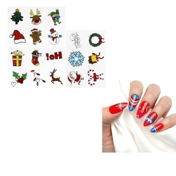 Press On Nails and Temporary Tattoos Christmas Nails Red White Blue Holiday CT - Picture 1 of 7